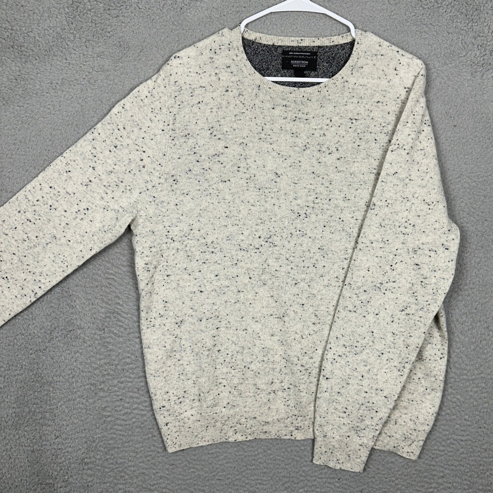 Nordstrom 100% Cashmere Sweater Mens Large Cream Donegal Fleck Knit Pullover EUC